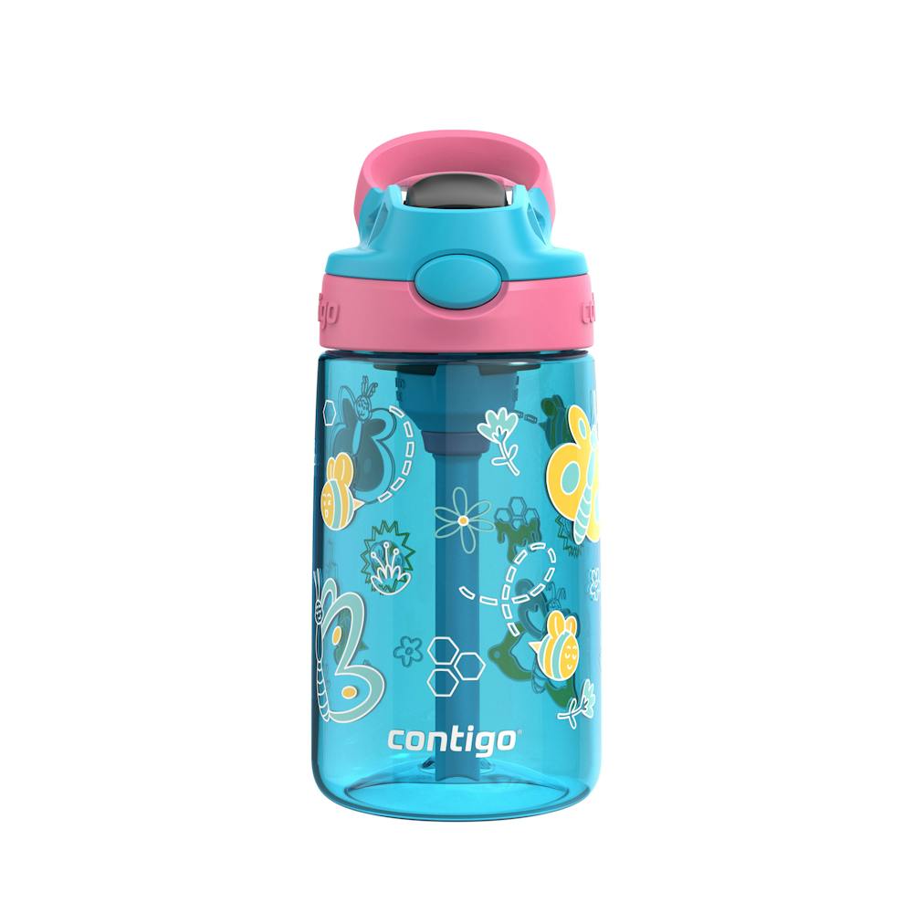 Contigo® Kids Water Bottle with Redesigned AUTOSPOUT® Straw, 14 oz, 2 pack U7 Blue Raspberry with Butterflies and Honeybees
