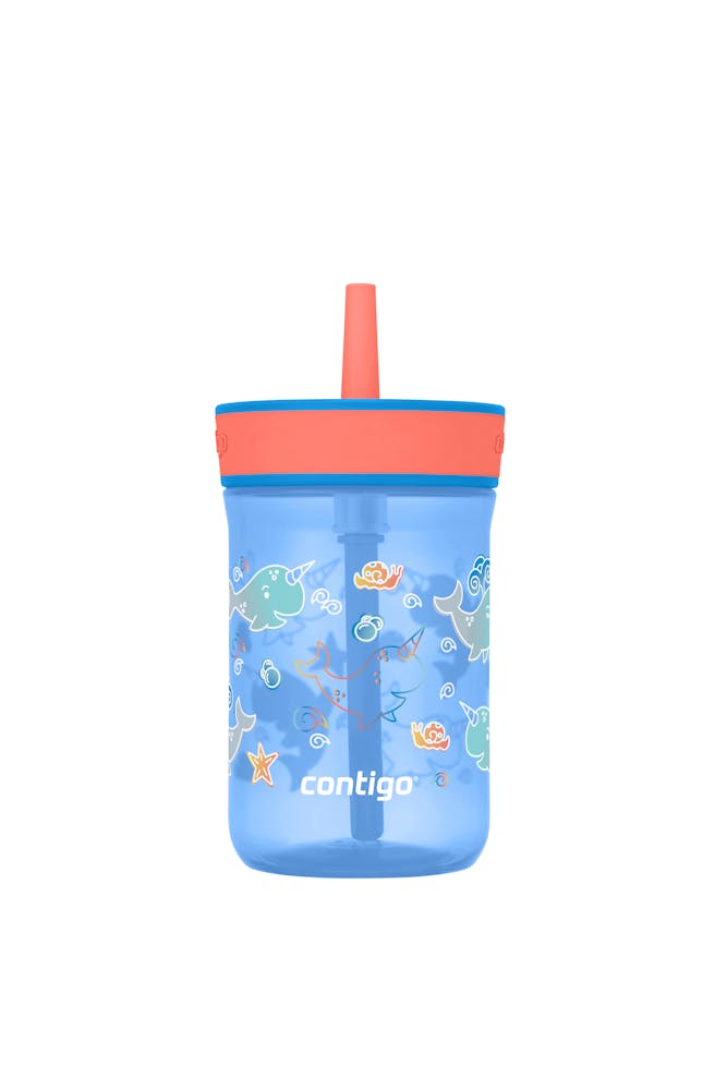 Kids Leighton Spill-Proof Tumbler with Straw, 14oz., 2-Pack D4 Blue Poppy Coral & Narwhals
