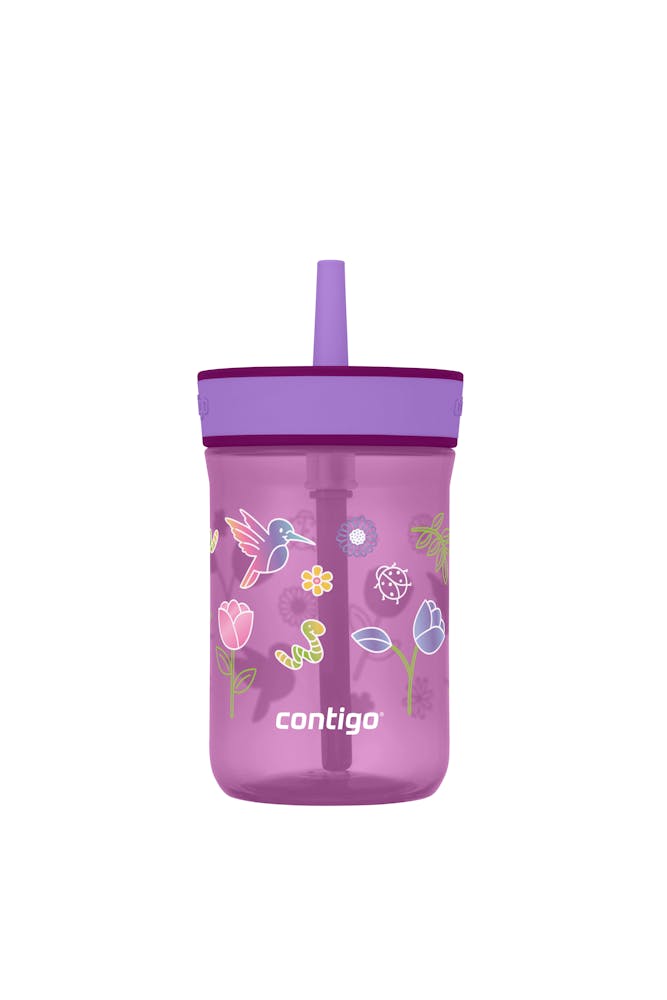 Kids Leighton Spill-Proof Tumbler with Straw, 14oz., 2-Pack D4 Grape Amethyst with Tulips