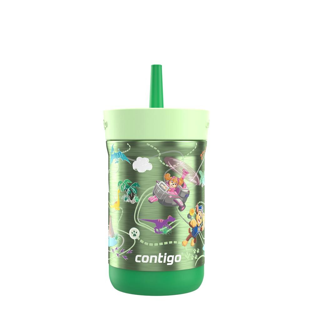 Contigo® Kids Leighton Spill-Proof Stainless Steel Tumbler with Straw, 12oz. U6 Dark Green Dino Treks