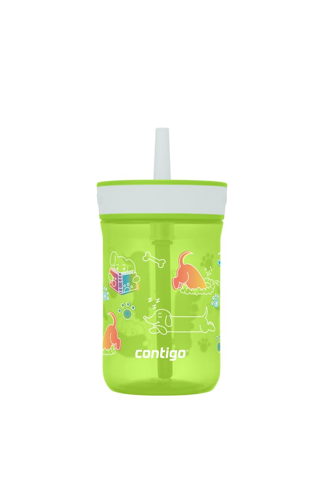 Kids Leighton Spill-Proof Tumbler with Straw, 14oz., 2-Pack D4 Cool Lime Macaroon with Dogs Doing Things